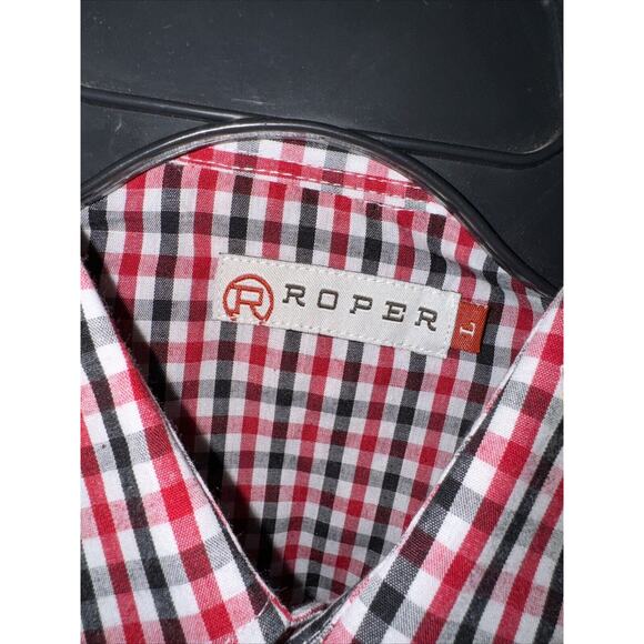 Roper Mens XL Red Black White Western Pearl Snap Short Sleeve Short Sleeve Shirt - Picture 3 of 7